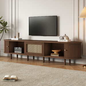 TV Stand with 1 Rattan Drawer and 2 Sliding Doors