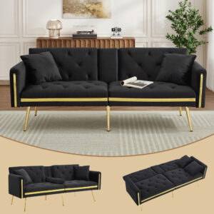 Two-seater sofa bed with adjustable backrest