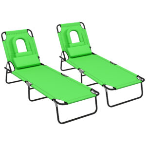 Foldable Sun Lounger Duo, Adjustable 4-Level Backrest