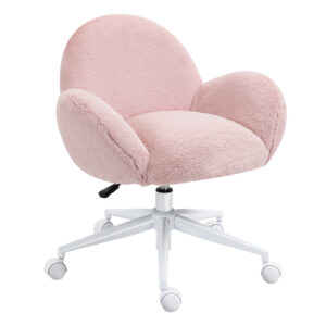 Makeup Vanity Chair, Cute Fluffy Desk Chair with Rolling Wheels for Bedroom Living Room