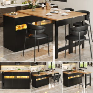 Extendable bar table with LED lighting and 360° swivel function