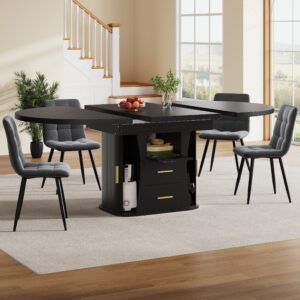 Extendable dining table, dining room table, kitchen table, round dining table
