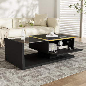 90 cm Long Coffee Table, High-Gloss Black. Side Tables