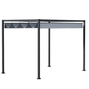 4 x 3m Retractable Roof Gazebo, Metal Pergola Patio Sun Shelter with Retractable Canopy, Grey