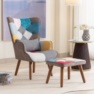 Multi-colour lounge chair with footrest, backrest and cushion