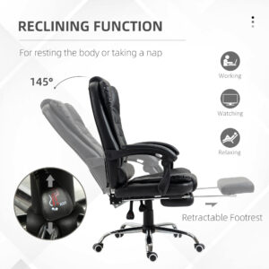 Executive Office Chair, PU Leather Home Office Chair with Swivel Wheels, Reclining Backrest, Retractable Footrest, Black