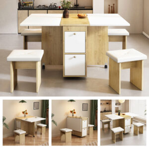 Dining table set (with dining table, 4 chairs), folding dining table, 120*80*75cm