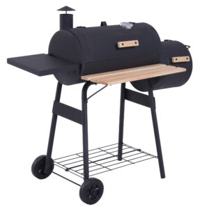 Portable Charcoal BBQ Grill, Cold-rolled Steel, Solid Wood