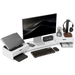 Dual Monitor Stand Riser with 2 Drawers