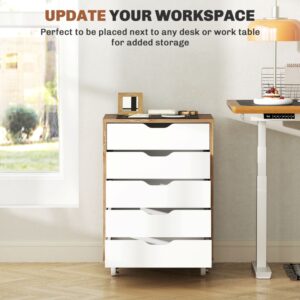Five-Drawer Filing Cabinet, with Wheels - Oak Brown