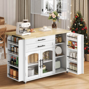 Mobile kitchen island with foldable worktop, kitchen trolley, 5 wheels